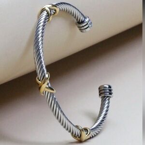 Luxury Cable Cuff Bracelet Gold Accent